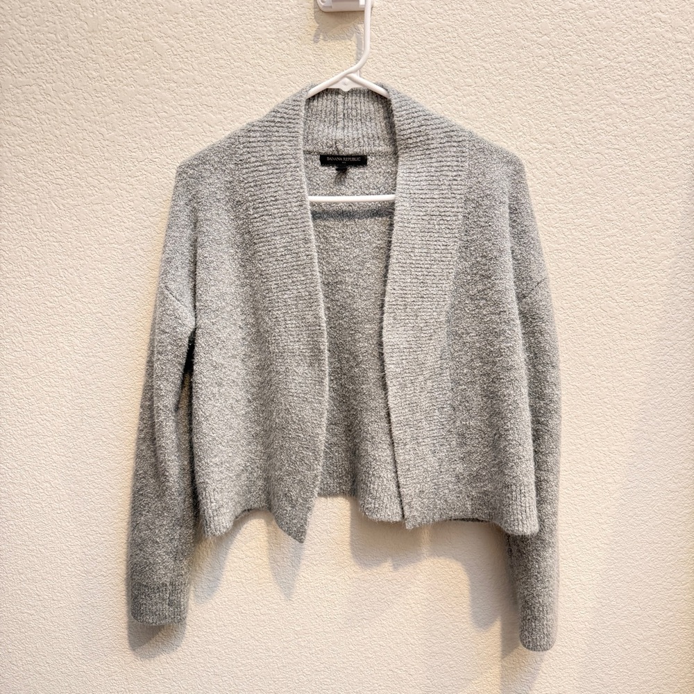 Banana Republic Light Gray Open-Front Knit Cardigan